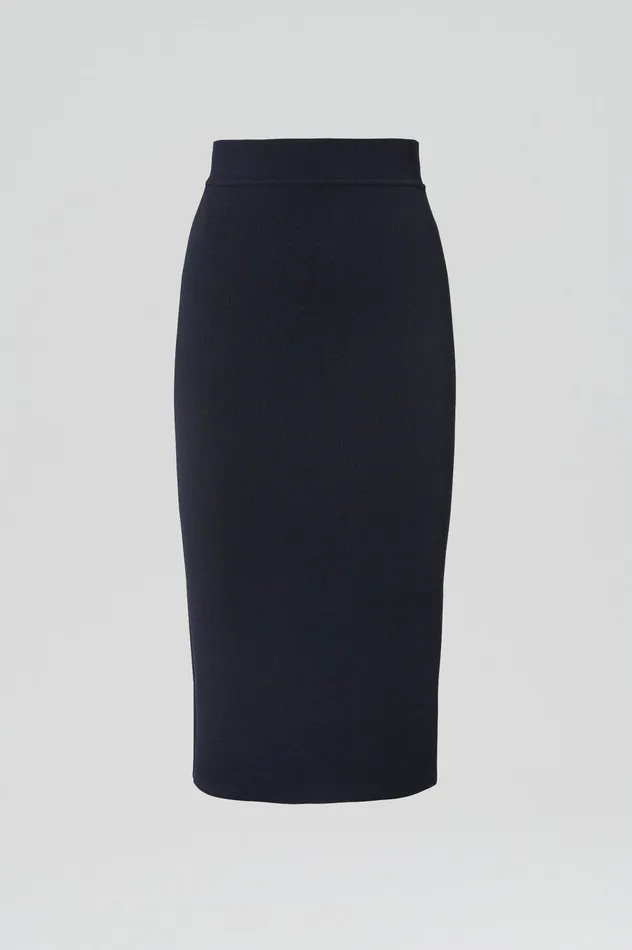 Women Scanlan Theodore CREPE KNIT SLIT BACK SKIRT NAVY Skirts