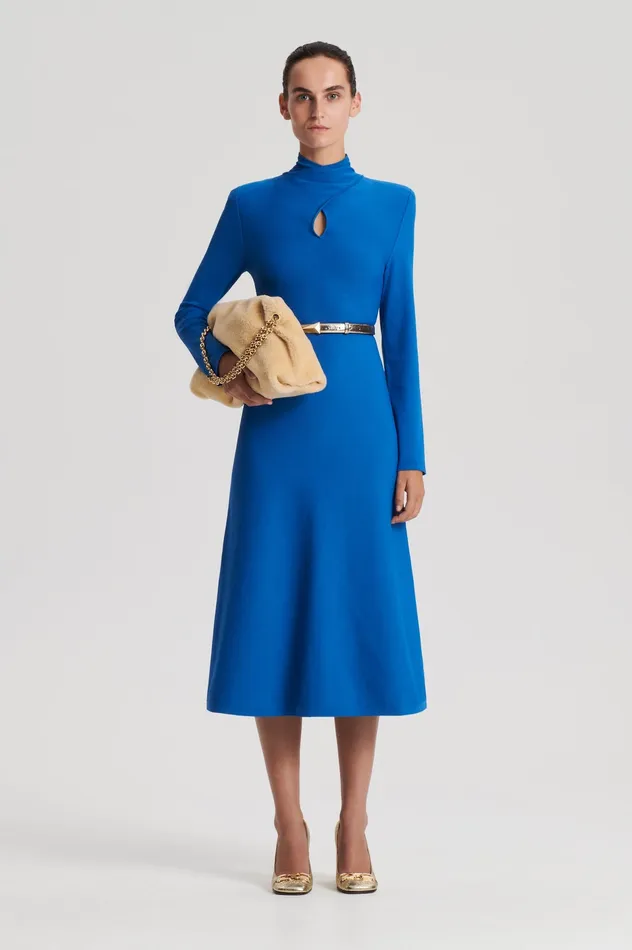 Women Scanlan Theodore CREPE KNIT TURBAN TWIST DRESS PRUSSIANBLUE Dresses