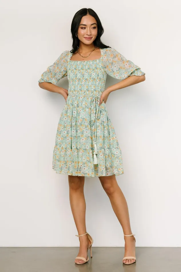 Women Short Dresses Baltic Born Azlyn Smocked Short Dress Sage Floral