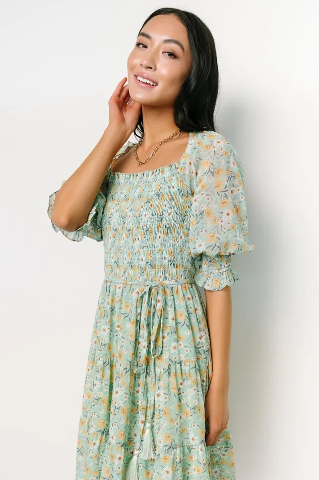 Women Short Dresses Baltic Born Azlyn Smocked Short Dress Sage Floral