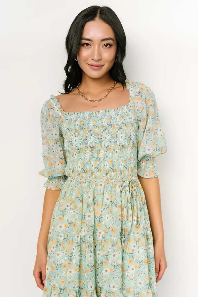 Women Short Dresses Baltic Born Azlyn Smocked Short Dress Sage Floral