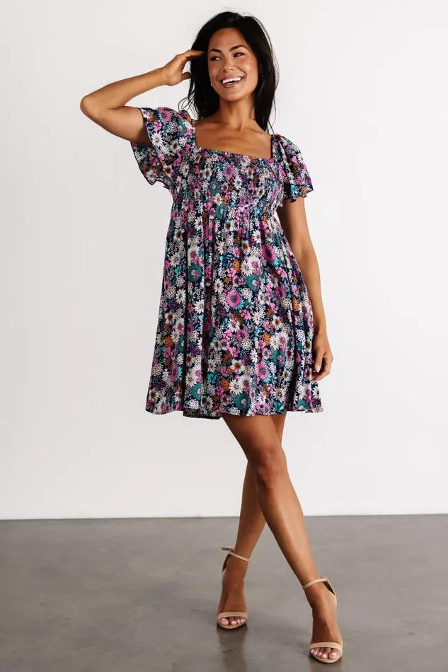 Women Short Dresses Baltic Born Cassiopeia Back Tie Mini Dress Navy Multi