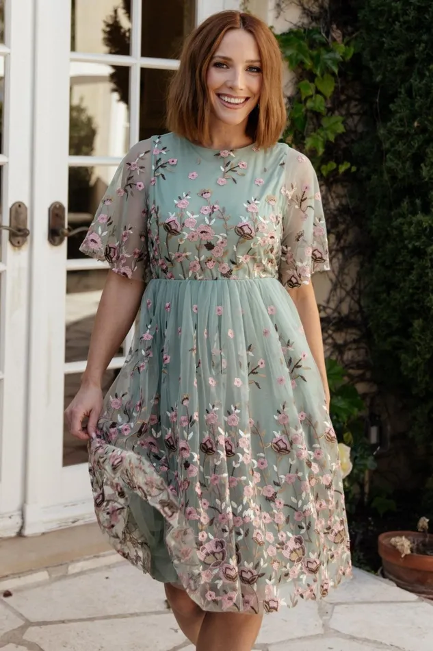 Women Short Dresses Baltic Born Duchess Tulle Dress Sage Garden Women Short Dresses Baltic Born Duchess Tulle Dress Sage Garden