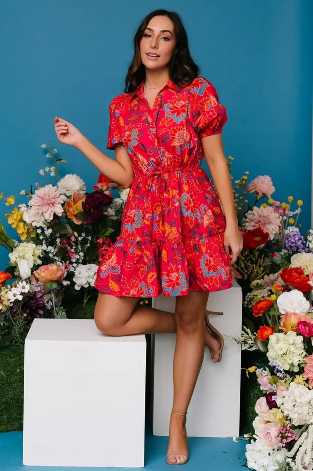 Women Short Dresses Baltic Born Lara Ruffle Short Dress Fuchsia Floral