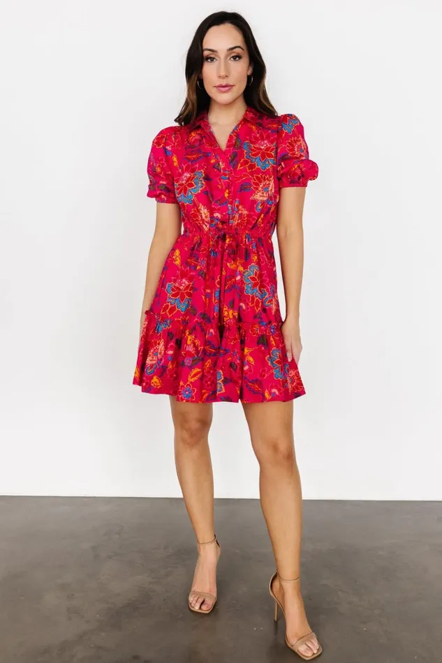 Women Short Dresses Baltic Born Lara Ruffle Short Dress Fuchsia Floral Women Short Dresses Baltic Born Lara Ruffle Short Dress Fuchsia Floral