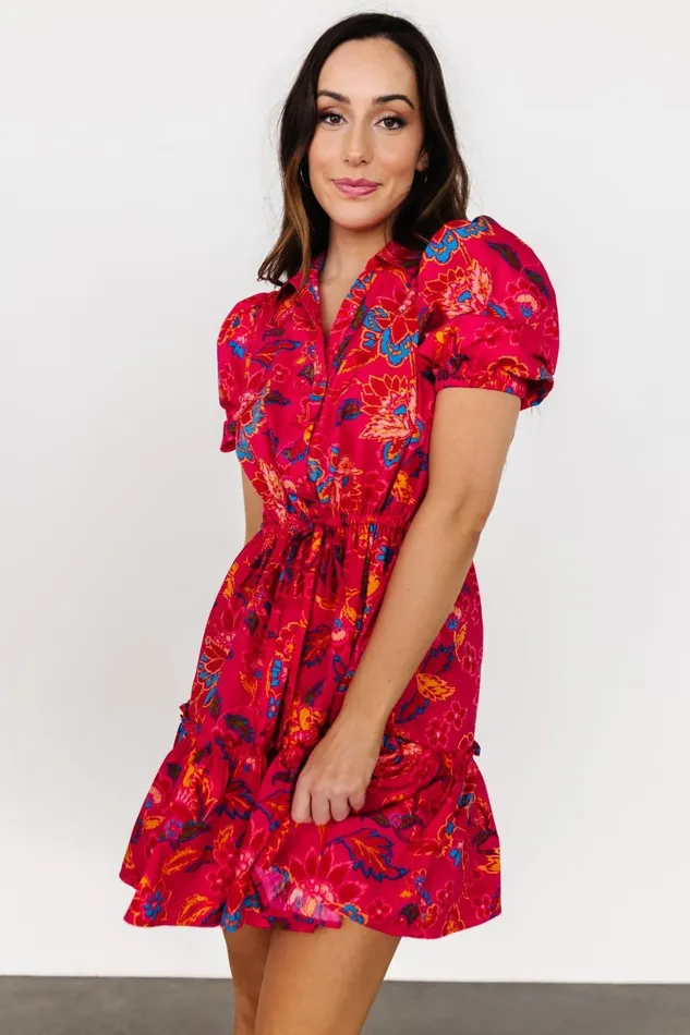 Women Short Dresses Baltic Born Lara Ruffle Short Dress Fuchsia Floral Women Short Dresses Baltic Born Lara Ruffle Short Dress Fuchsia Floral