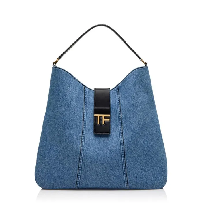 Women Shoulder Bags Tom Ford Denim Tf Medium Hobo Washed Blue Black