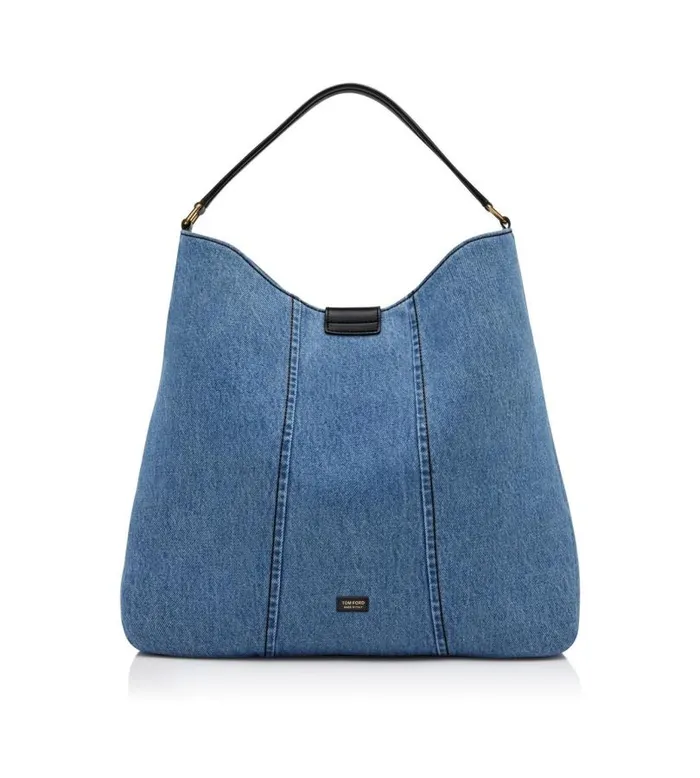 Women Shoulder Bags Tom Ford Denim Tf Medium Hobo Washed Blue Black Women Shoulder Bags Tom Ford Denim Tf Medium Hobo Washed Blue Black