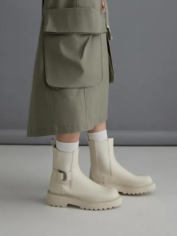 Women SideBuckle RidgedSole Chelsea Boots 8211 Chalk CHARLES and KEITH Boots