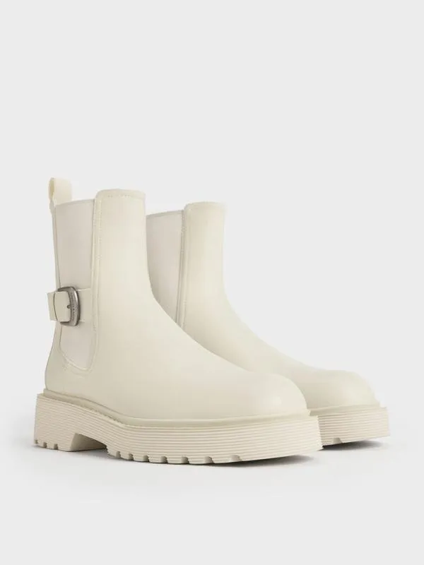 Women SideBuckle RidgedSole Chelsea Boots 8211 Chalk CHARLES and KEITH Boots