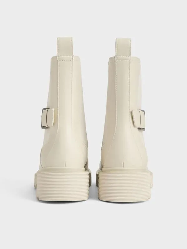 Women SideBuckle RidgedSole Chelsea Boots 8211 Chalk CHARLES and KEITH Boots