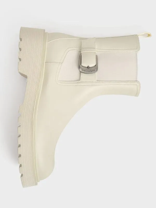 Women SideBuckle RidgedSole Chelsea Boots 8211 Chalk CHARLES and KEITH Boots
