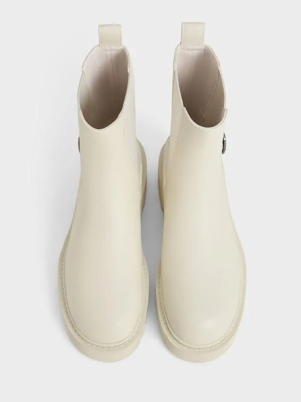 Women SideBuckle RidgedSole Chelsea Boots 8211 Chalk CHARLES and KEITH Boots