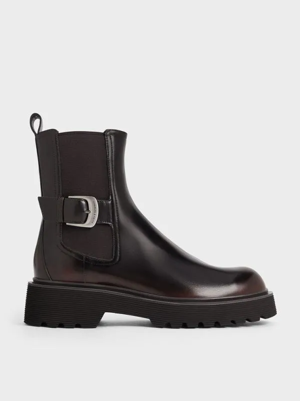 Women SideBuckle RidgedSole Chelsea Boots 8211 Dark Brown CHARLES and KEITH Boots Women SideBuckle RidgedSole Chelsea Boots 8211 Dark Brown CHARLES and KEITH Boots