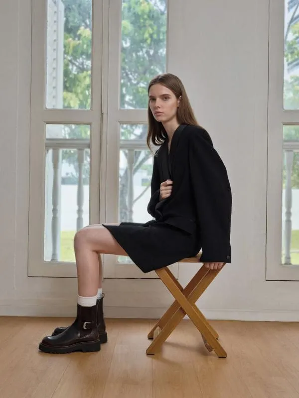 Women SideBuckle RidgedSole Chelsea Boots 8211 Dark Brown CHARLES and KEITH Boots