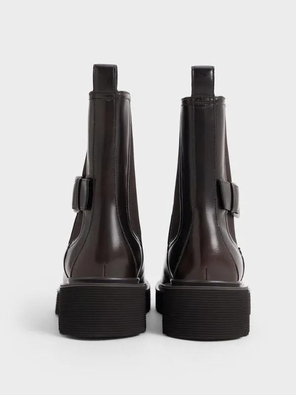 Women SideBuckle RidgedSole Chelsea Boots 8211 Dark Brown CHARLES and KEITH Boots