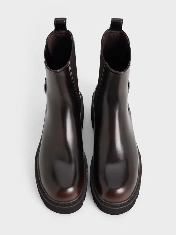 Women SideBuckle RidgedSole Chelsea Boots 8211 Dark Brown CHARLES and KEITH Boots