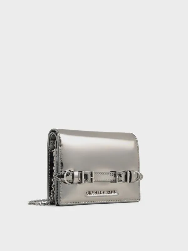 Women Sloane Metallic ChainHandle Wallet 8211 Pewter CHARLES and KEITH Wallets On Chain