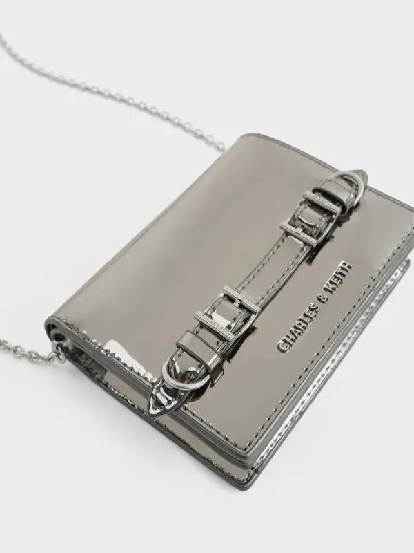 Women Sloane Metallic ChainHandle Wallet 8211 Pewter CHARLES and KEITH Wallets On Chain