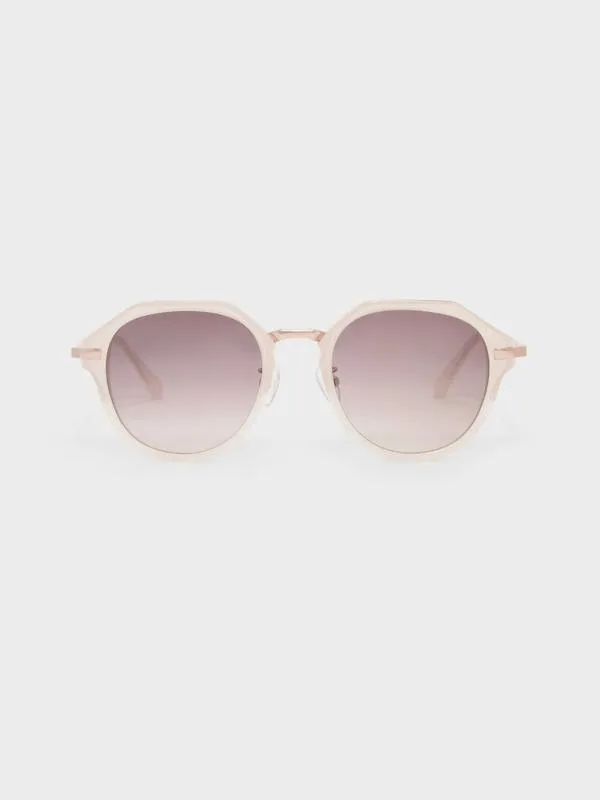 Women Solana Angular Oval Sunglasses 8211 Pink CHARLES and KEITH Round