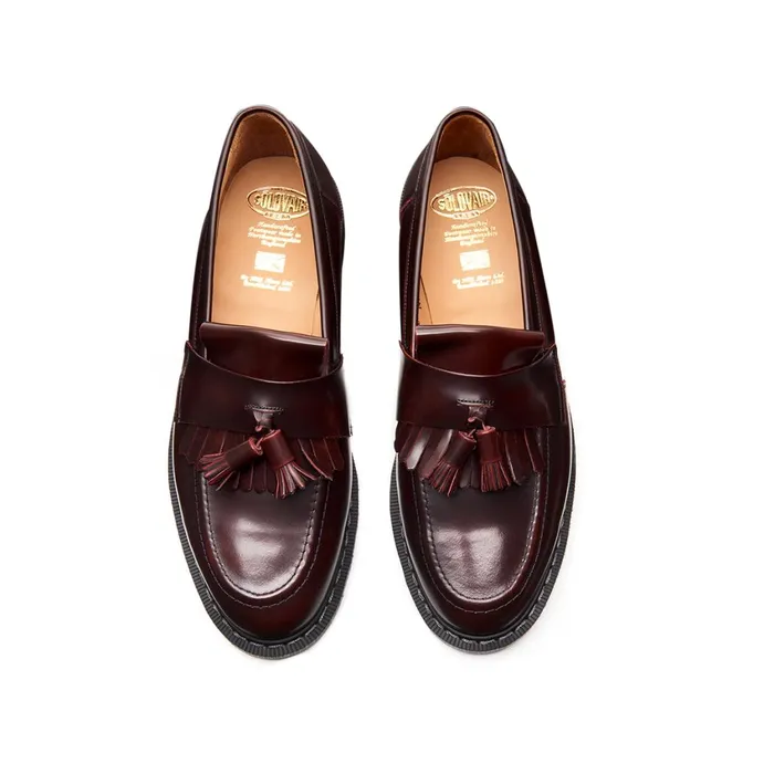Women Solovair Loafers Burgundy RubOff Tassel Loafer