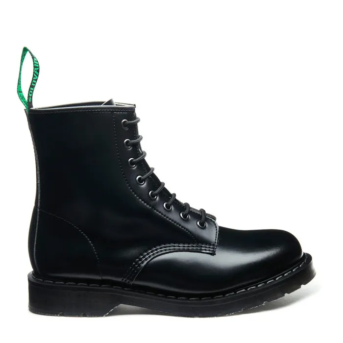 Women Solovair Vegan Boots Black Vegan HiShine 8 Eye Derby Boot