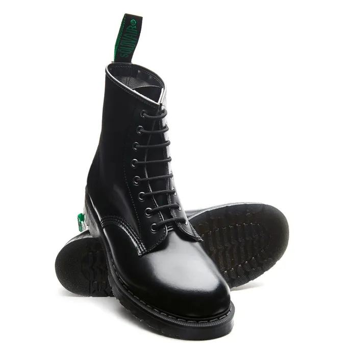 Women Solovair Vegan Boots Black Vegan HiShine 8 Eye Derby Boot