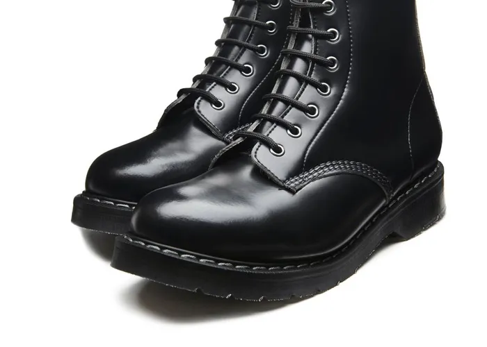 Women Solovair Vegan Boots Black Vegan HiShine 8 Eye Derby Boot