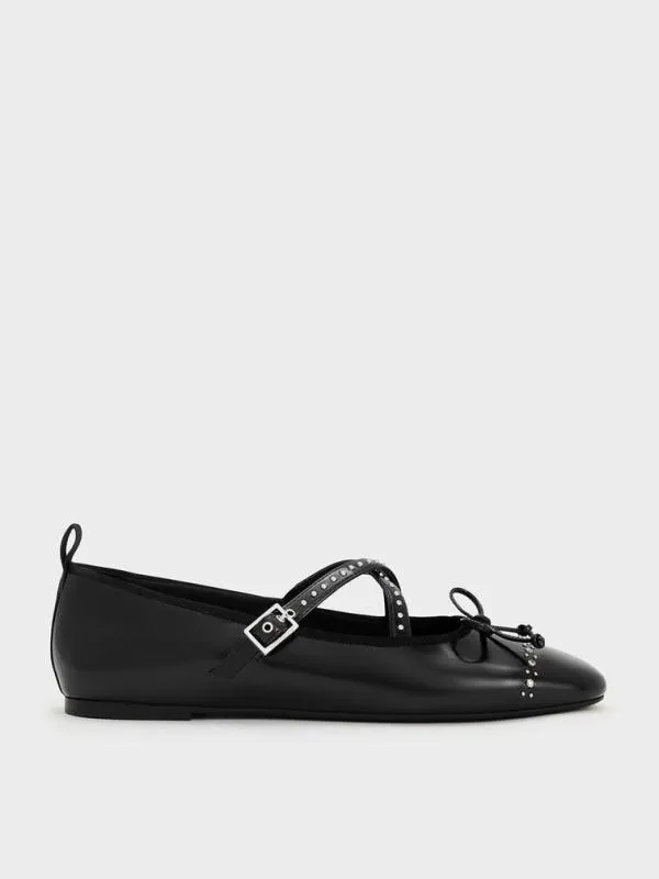 Women Studded CrossoverStrap Mary Jane Flats 8211 Black Box CHARLES and KEITH Ballet Flats Women Studded CrossoverStrap Mary Jane Flats 8211 Black Box CHARLES and KEITH Ballet Flats