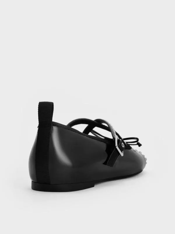 Women Studded CrossoverStrap Mary Jane Flats 8211 Black Box CHARLES and KEITH Ballet Flats