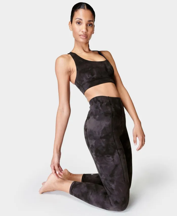 Women Super Soft 78 Yoga Leggings Black Spray Dye Print Sweaty Betty Pocketed Women Super Soft 78 Yoga Leggings Black Spray Dye Print Sweaty Betty Pocketed
