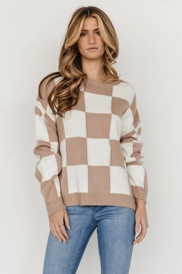 Women Sweaters Baltic Born Bella Checkered Sweater Taupe
