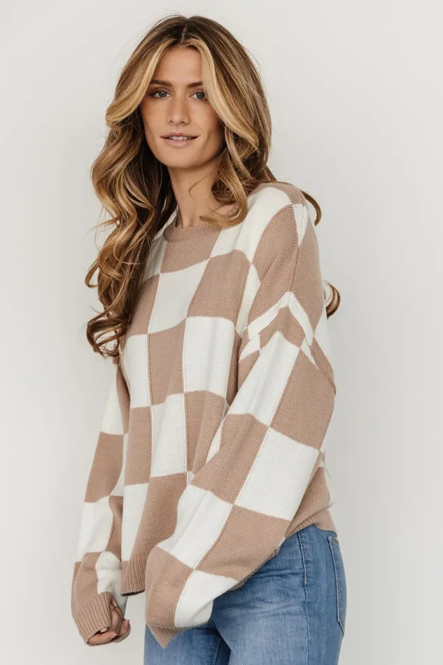 Women Sweaters Baltic Born Bella Checkered Sweater Taupe