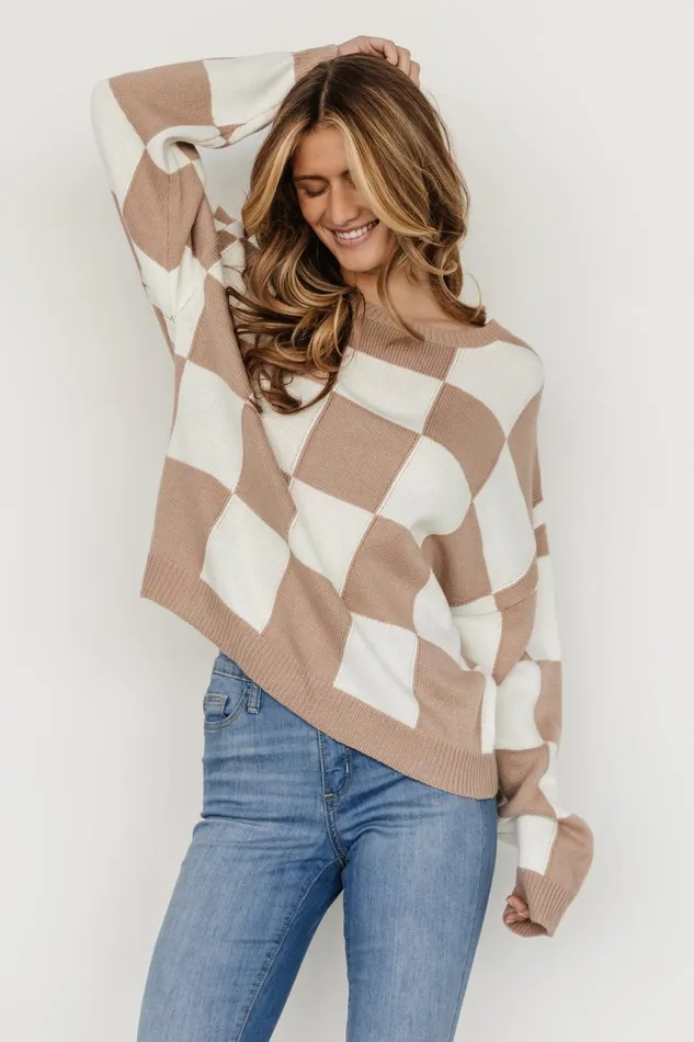 Women Sweaters Baltic Born Bella Checkered Sweater Taupe