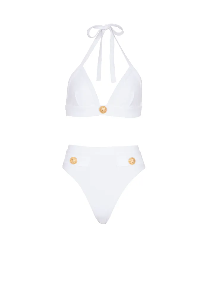 Women Swimwear Balmain Twopiece Swimming Costume With Buttons White