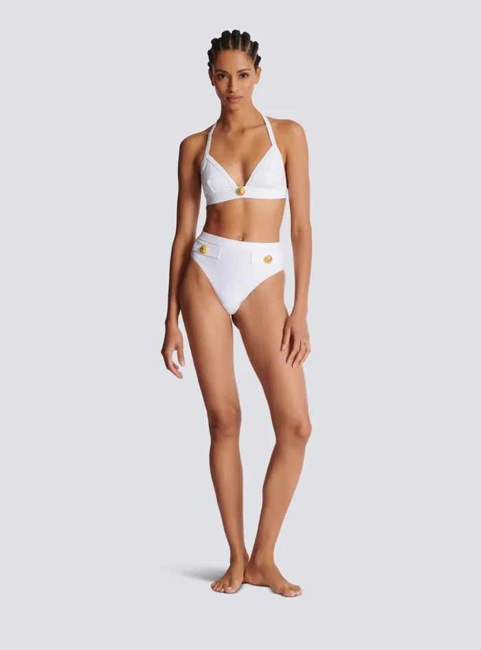Women Swimwear Balmain Twopiece Swimming Costume With Buttons White