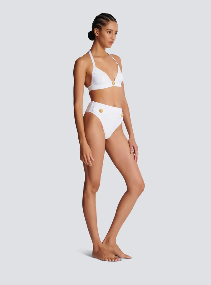 Women Swimwear Balmain Twopiece Swimming Costume With Buttons White