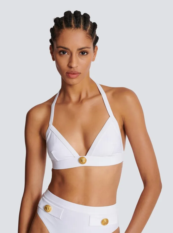 Women Swimwear Balmain Twopiece Swimming Costume With Buttons White