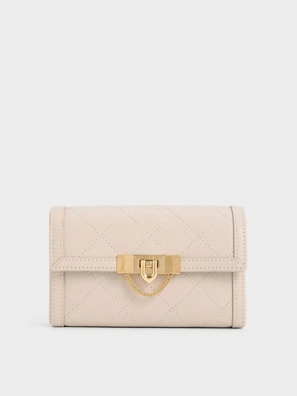 Women Tallulah Quilted PushLock Clutch 8211 Oat CHARLES and KEITH Clutches