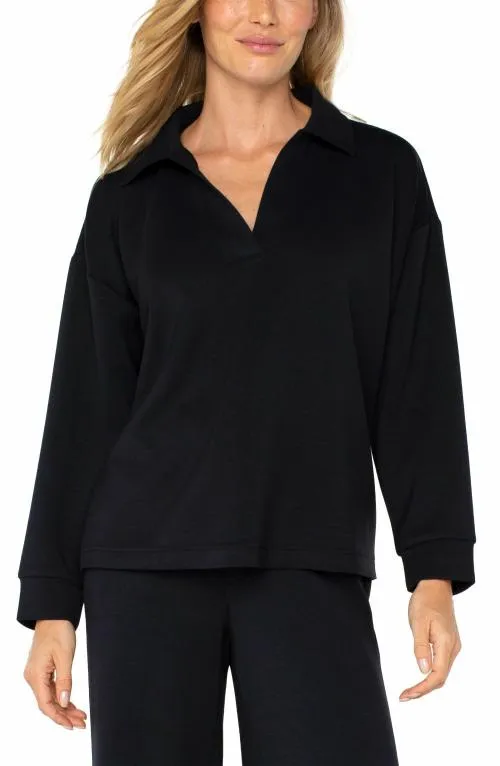 Women Tees Liverpool Los Angeles Vneck Popover With Collar Black