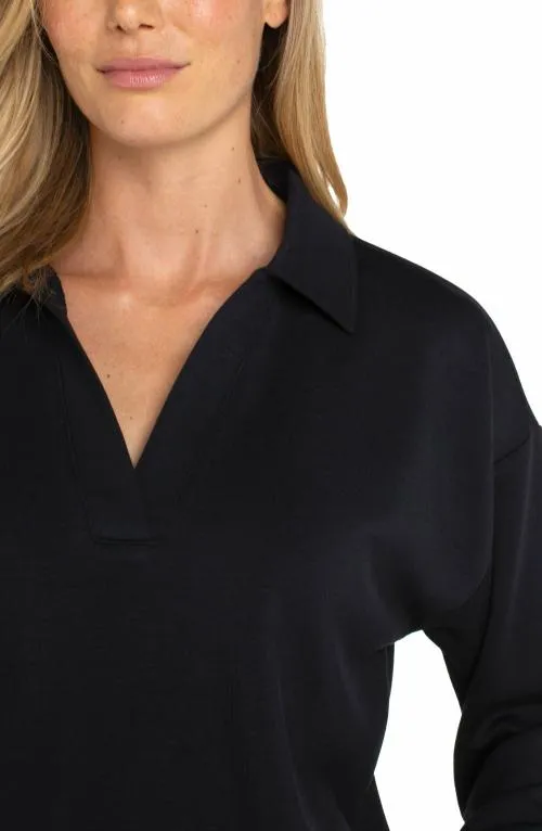 Women Tees Liverpool Los Angeles Vneck Popover With Collar Black