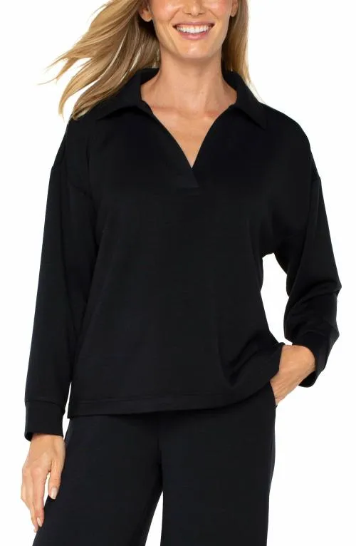 Women Tees Liverpool Los Angeles Vneck Popover With Collar Black