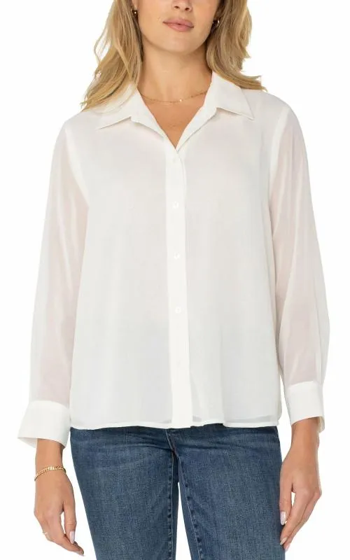 Women Tops Liverpool Los Angeles Long Sleeve Shirt With Pleat Back Ivory