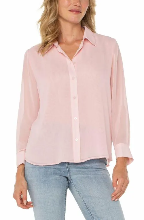 Women Tops Liverpool Los Angeles Long Sleeve Shirt With Pleat Back Soft Pink