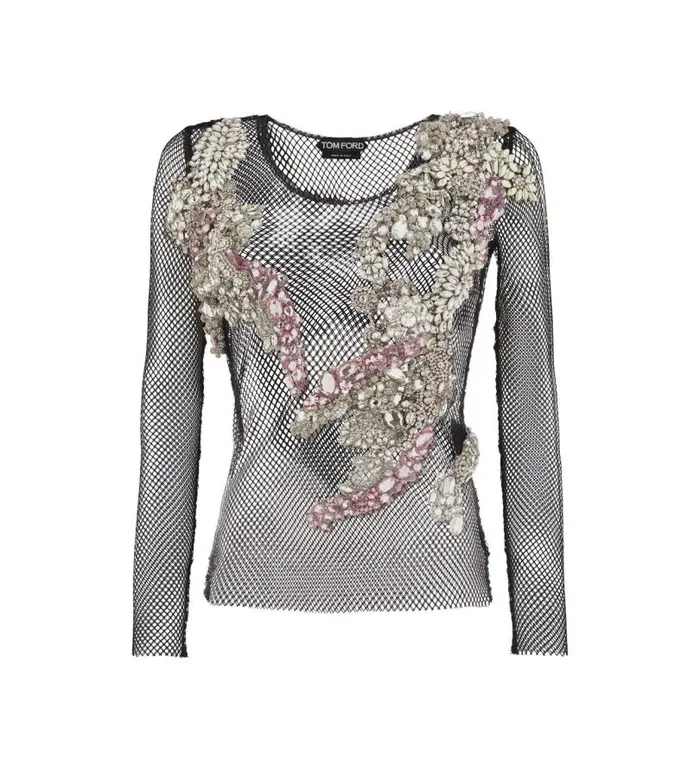 Women Tops Tom Ford Crystal Embroidered Top Black