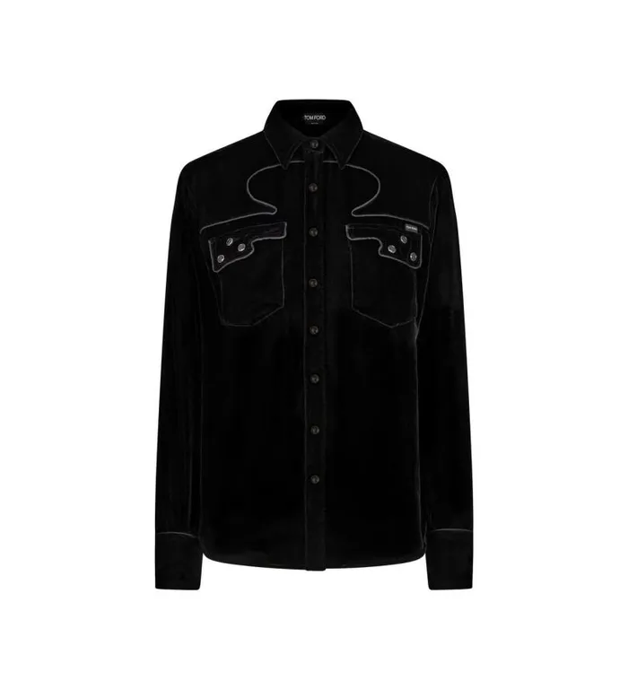 Women Tops Tom Ford Soft Velvet Western Inspired Shirt Black