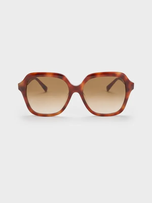 Women Tortoiseshell Recycled Acetate WideSquare Sunglasses 8211 T Shell CHARLES and KEITH Butterfly