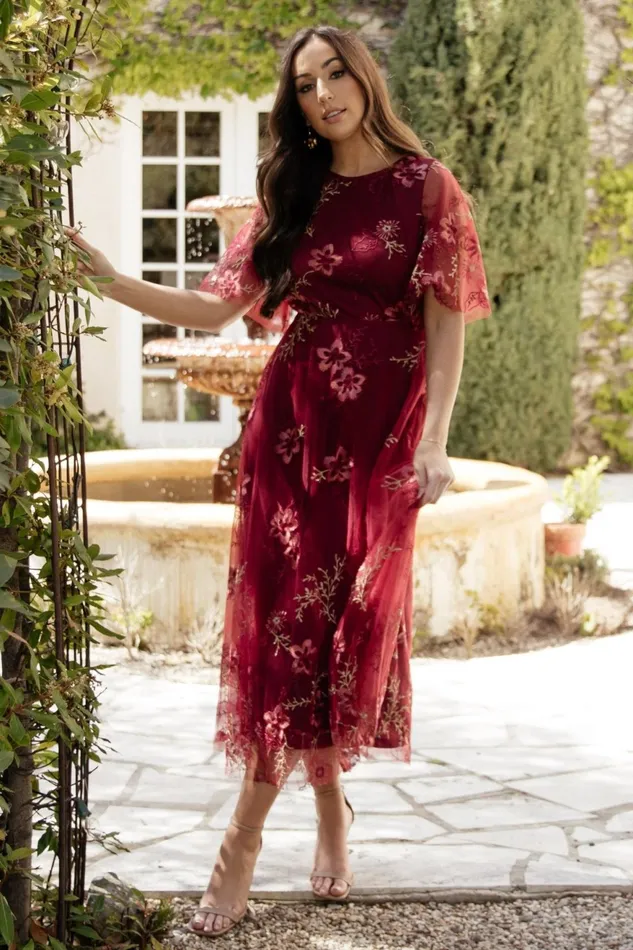 Women Tulle Styles Baltic Born Arabella Embroidered Tulle Maxi Dress Burgundy Floral Women Tulle Styles Baltic Born Arabella Embroidered Tulle Maxi Dress Burgundy Floral