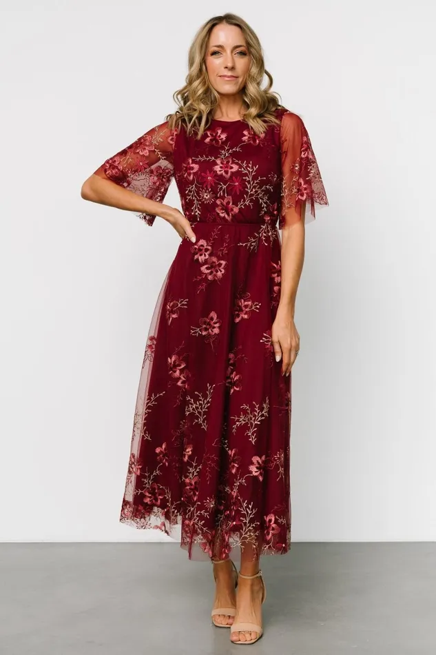 Women Tulle Styles Baltic Born Arabella Embroidered Tulle Maxi Dress Burgundy Floral Women Tulle Styles Baltic Born Arabella Embroidered Tulle Maxi Dress Burgundy Floral