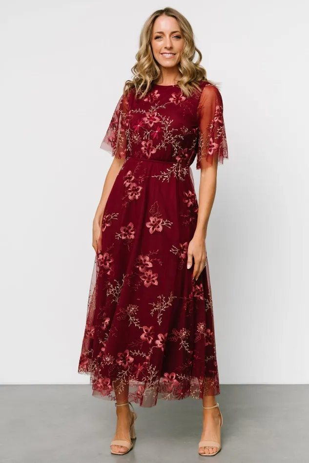 Women Tulle Styles Baltic Born Arabella Embroidered Tulle Maxi Dress Burgundy Floral Women Tulle Styles Baltic Born Arabella Embroidered Tulle Maxi Dress Burgundy Floral